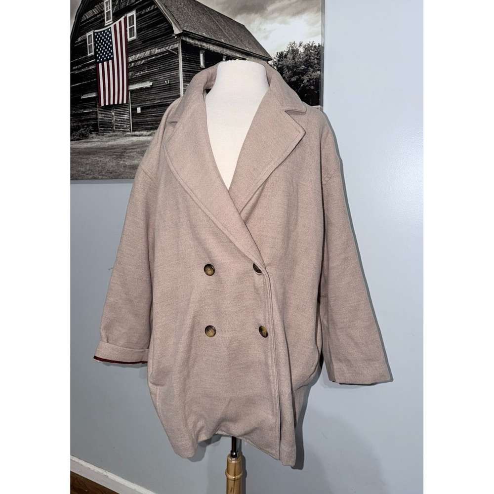 Free People Hannah slouchy Double Breasted Beige winter Coat large